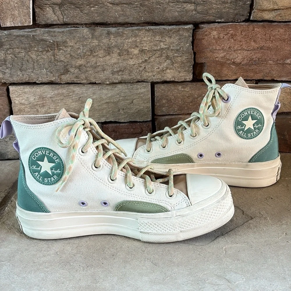 Converse Chuck Taylor All Star sz 8 high top cloth/leather platform sneakers